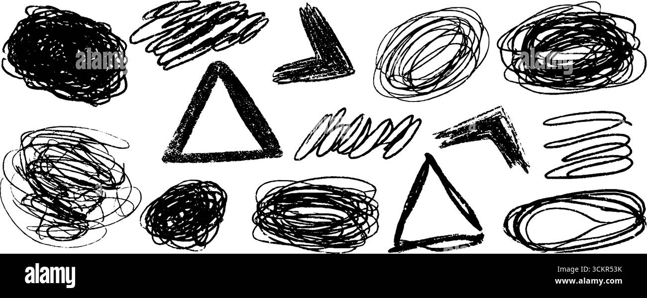 Creative collection of hand drawn tangled arrow forms for artistic design. Stock Vector