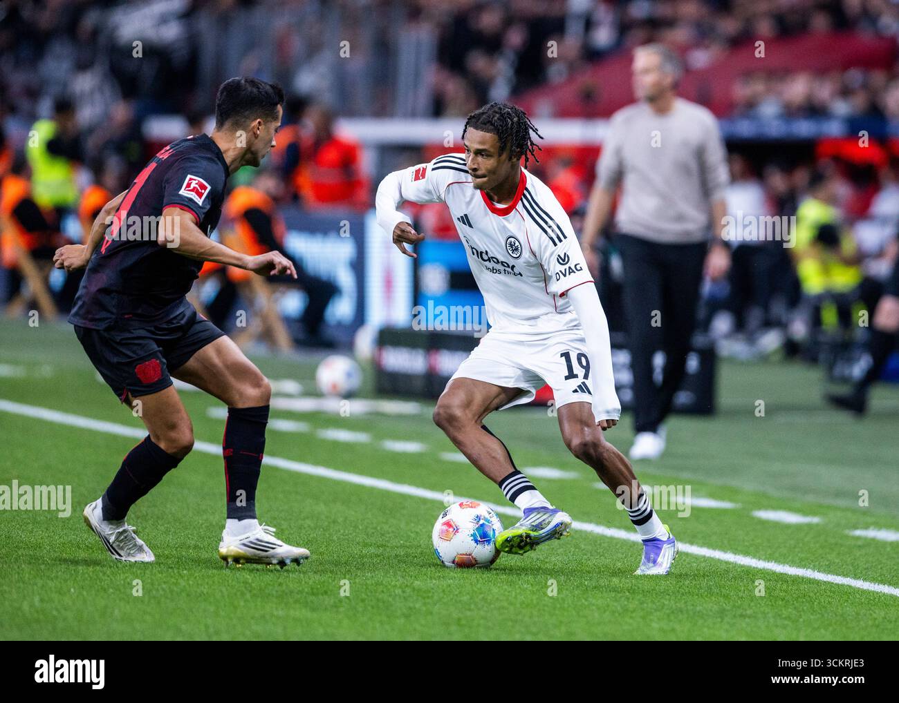 Leverkusen, Bayarena, 12.09.2025: Jean-Matteo Bahoya of Frankfurt ...