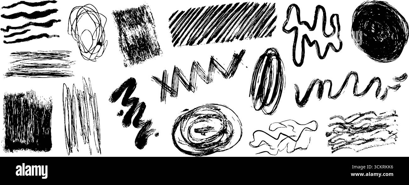 Artistic collection of twelve abstract sketch elements for creative ...