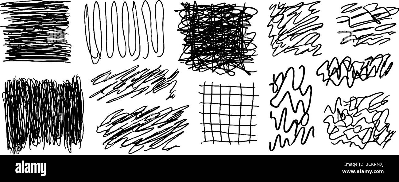 Abstract expression of twelve hand drawn grid fragments for creative ...