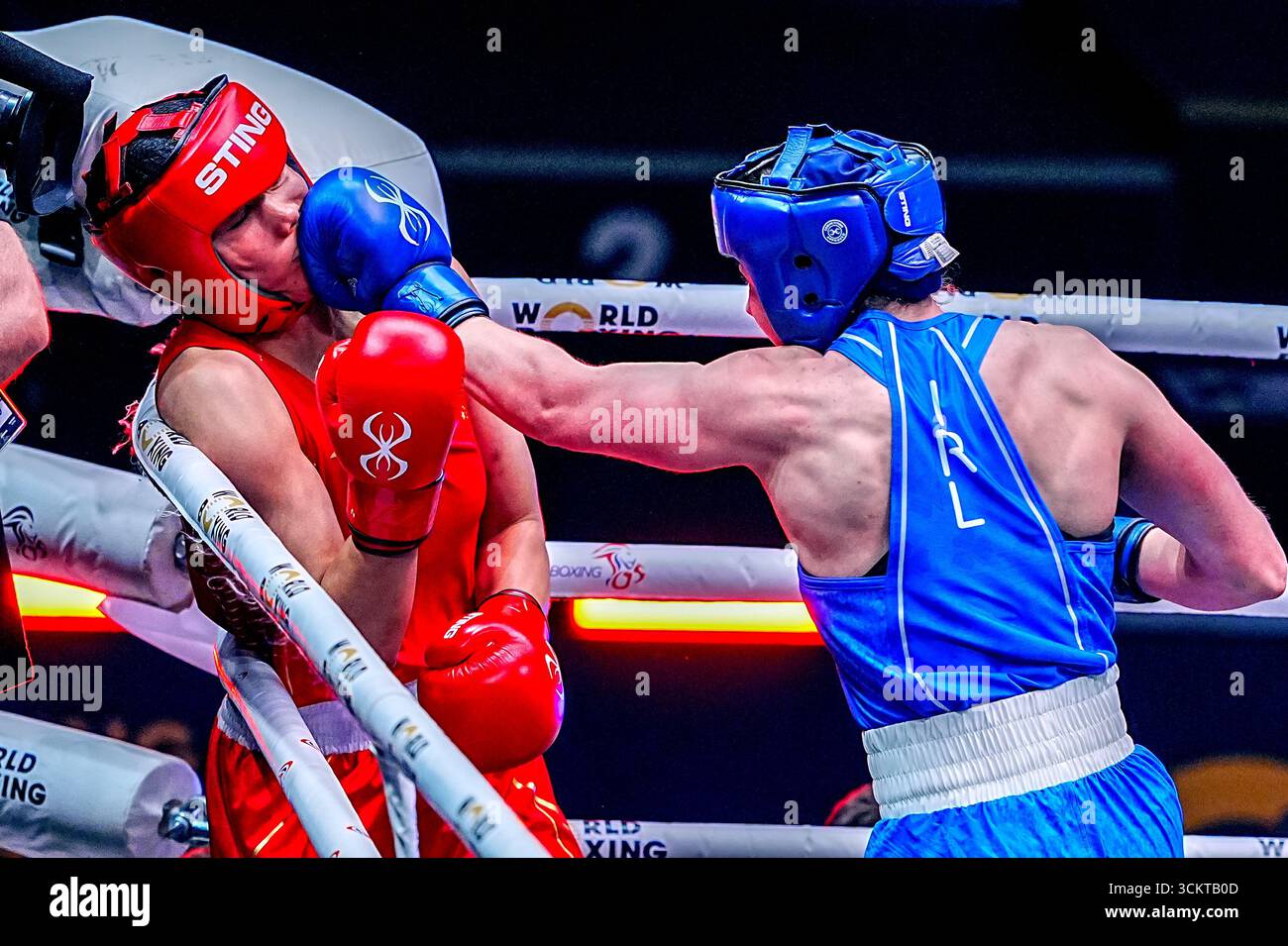 Ireland's Aoife O'Rourke (Blue) and China's Lina Wang (Red) fight in ...