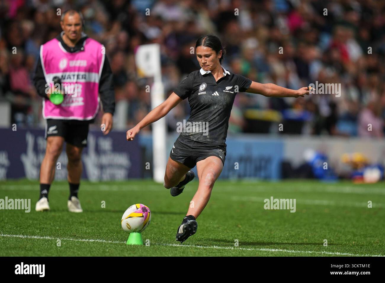 New Zealand's Braxton Sorensen-McGee kicks the ball to convert a try ...