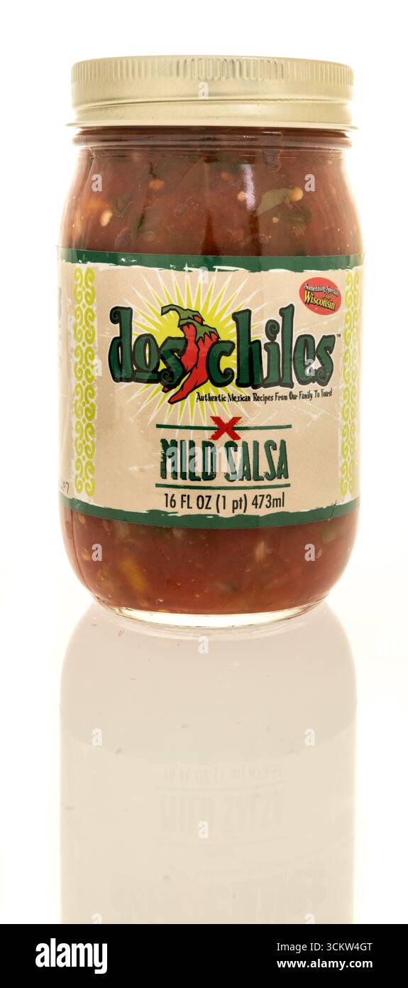 Winneconne, WI - 22 August 2025: A jar of Dos Chiles salsa on an isolated background. Stock Photo
