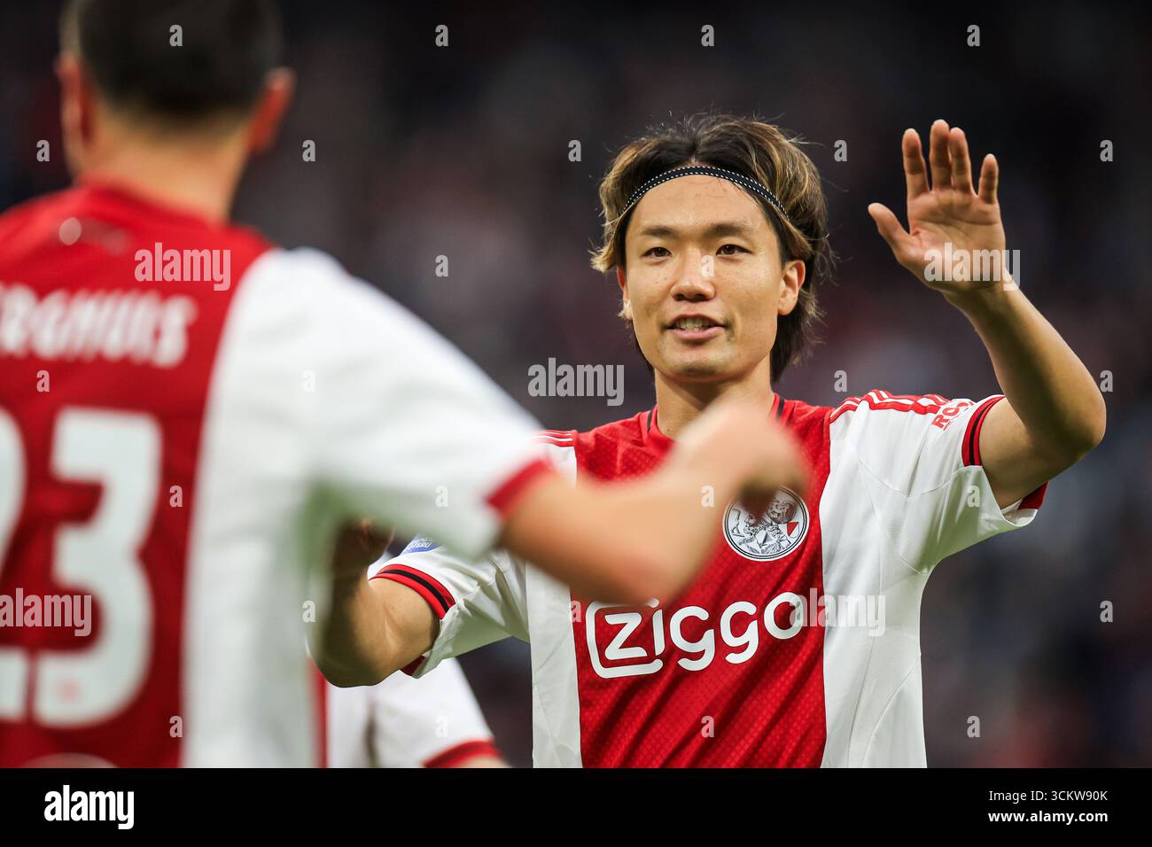 AMSTERDAM - Ko Itakura of Ajax celebrates the 2-0 goal during the Dutch ...