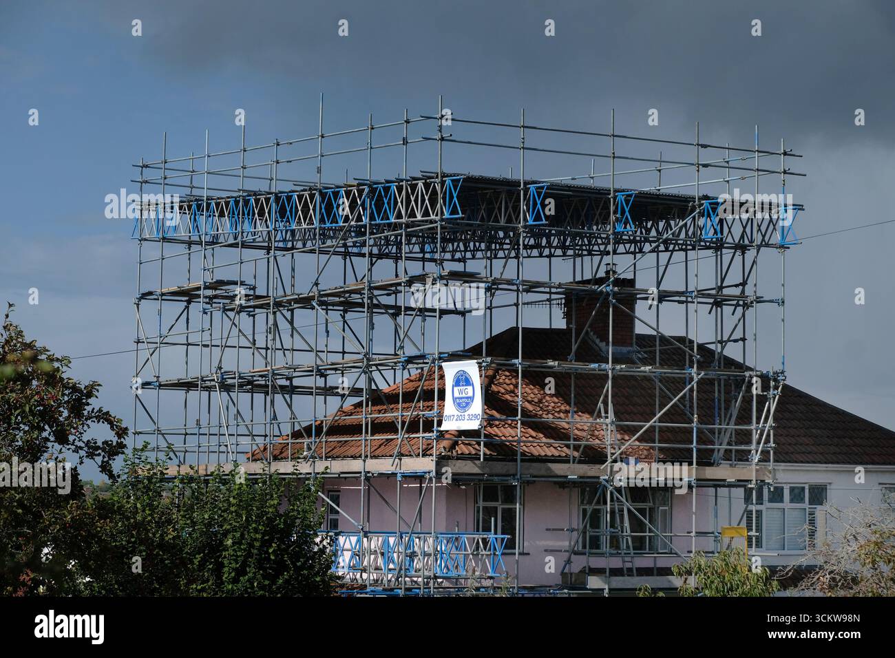 Scaffolding for a house loft conversion. Stock Photo