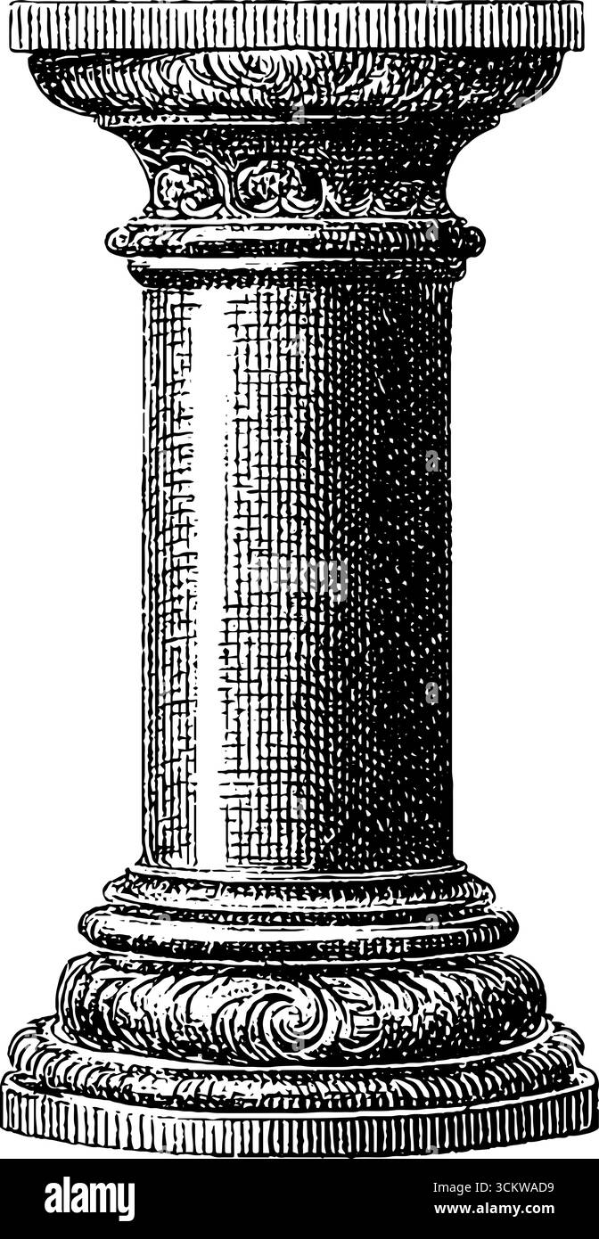 Vintage decorative column with intricate border in engraving style for ...