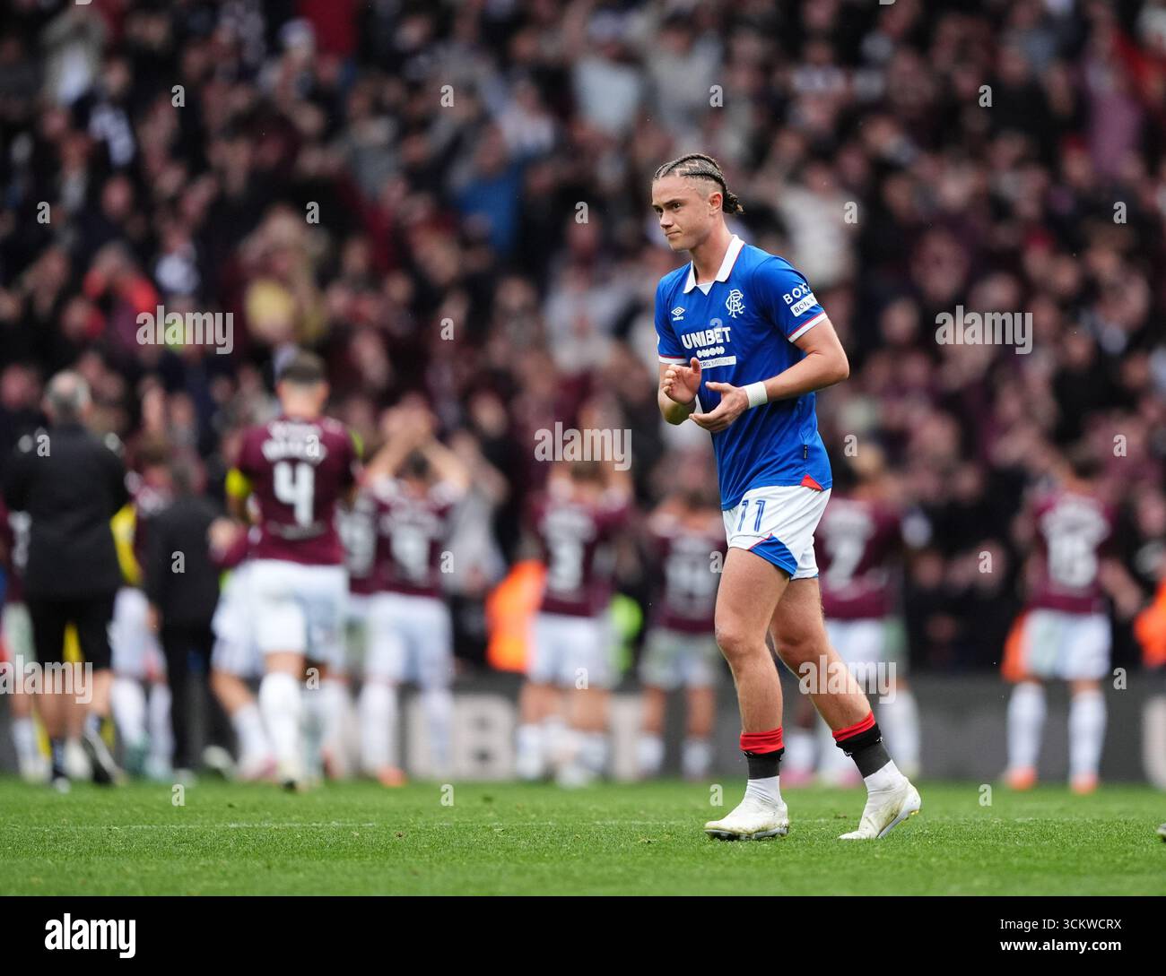 Rangers' Thelo Aasgaard leaves the pitch after the William Hill ...