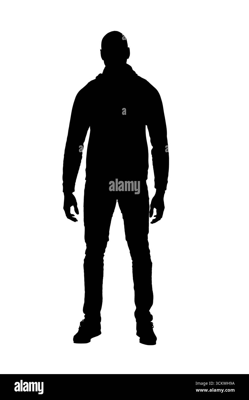 silhouette of front view portrait of an african man standing on white ...