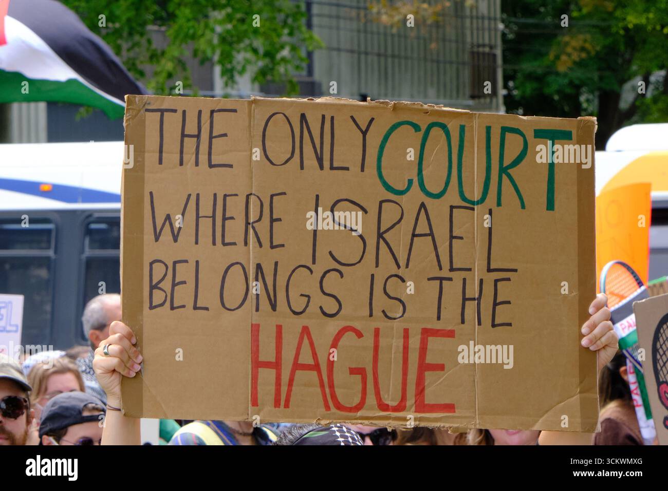 Halifax, Nova Scotia, Canada. September 13th, 2025. Banner at second day of protests  as  Hundreds Rally on streets of Halifax calling for officials to cancel the Davis Cup match between Team Canada and Israel scheduled this week-end in Halifax as Israel continues their attacks on Palestine.  Credit: meanderingemu/Alamy Live News Stock Photo