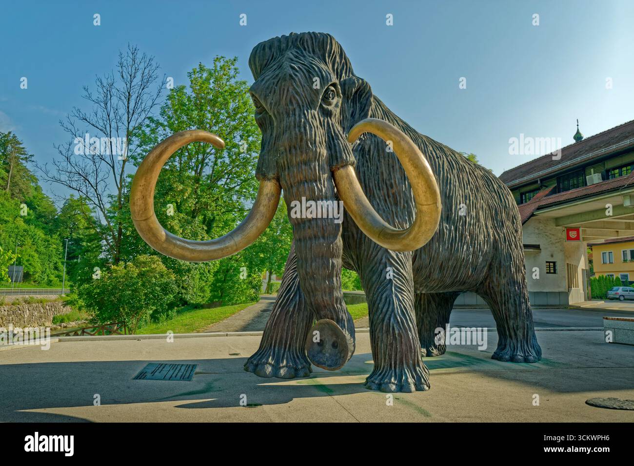 A Mammoth model construction to life-size at Kamnik near Ljubljana, capital of Slovenia. Stock Photo