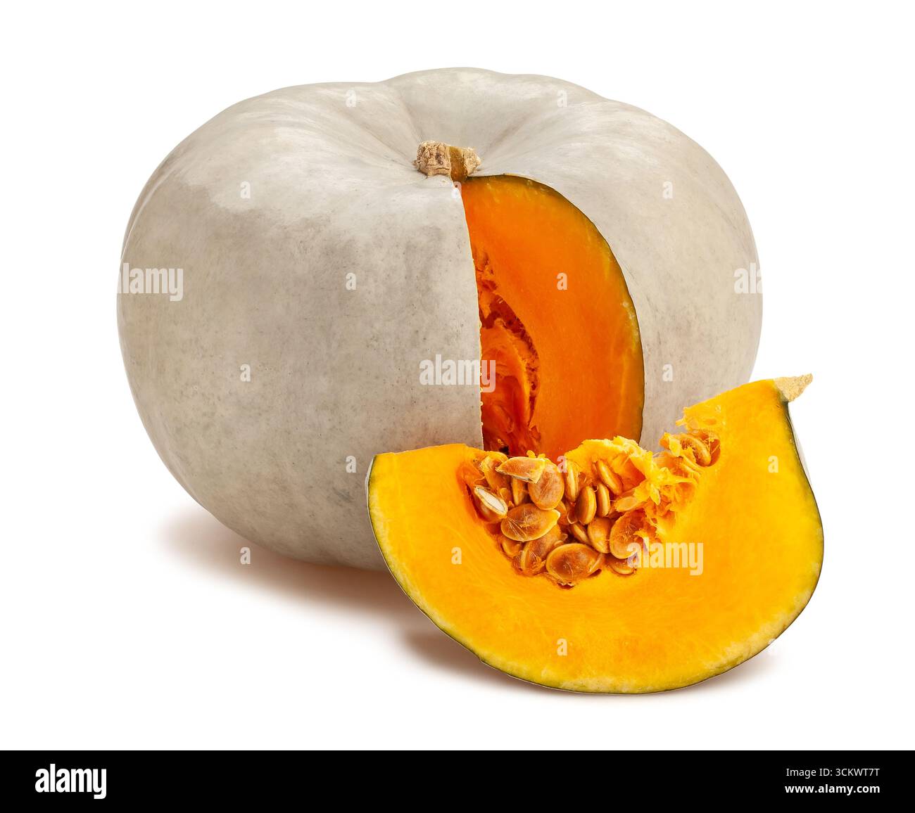 sliced grey pumpkin path isolated on white Stock Photo