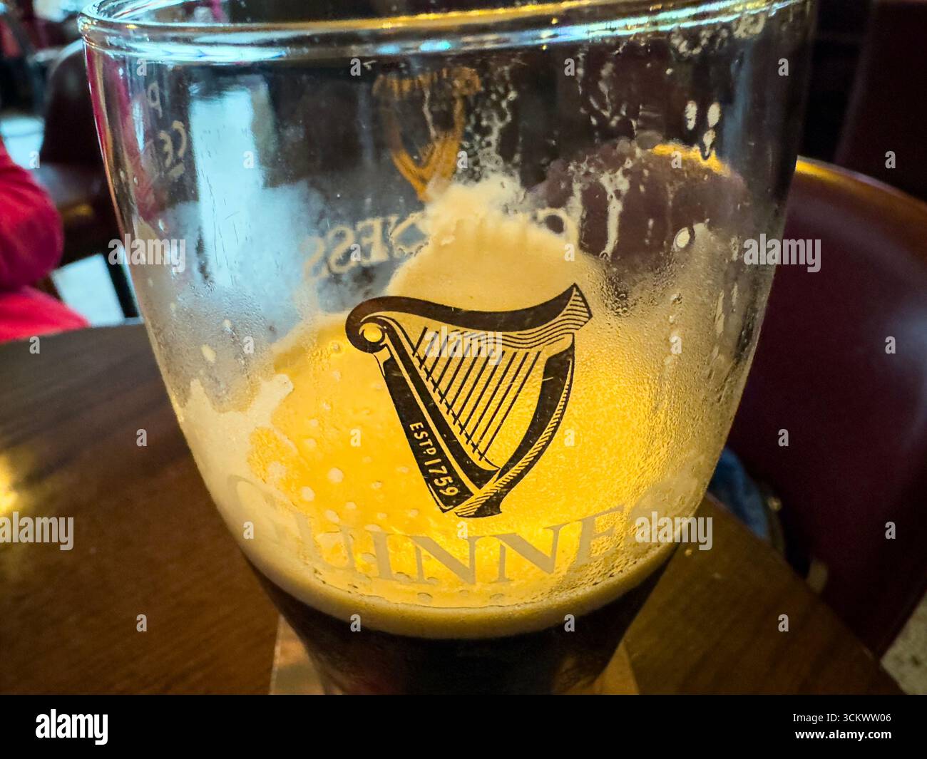 Half Pint of Guinness beer in The Oak pub, Parliament St, Temple Bar,  Dublin, Ireland - Smartphone Captured Stock Image