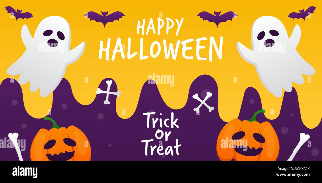 happy halloween horizontal banner illustration in gradient Stock Vector
