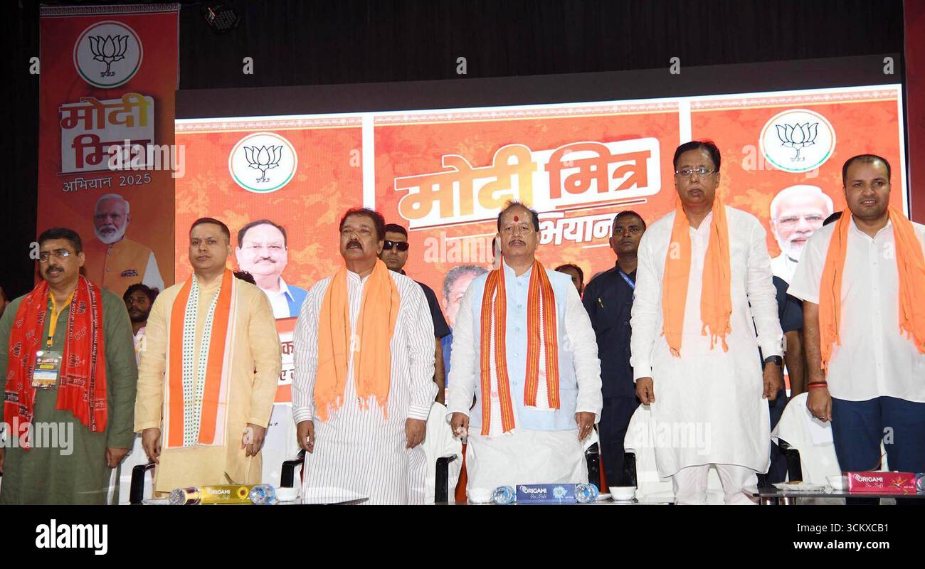 PATNA, INDIA - SEPTEMBER 13: Bihar BJP president Dilip Jaiswal with ...
