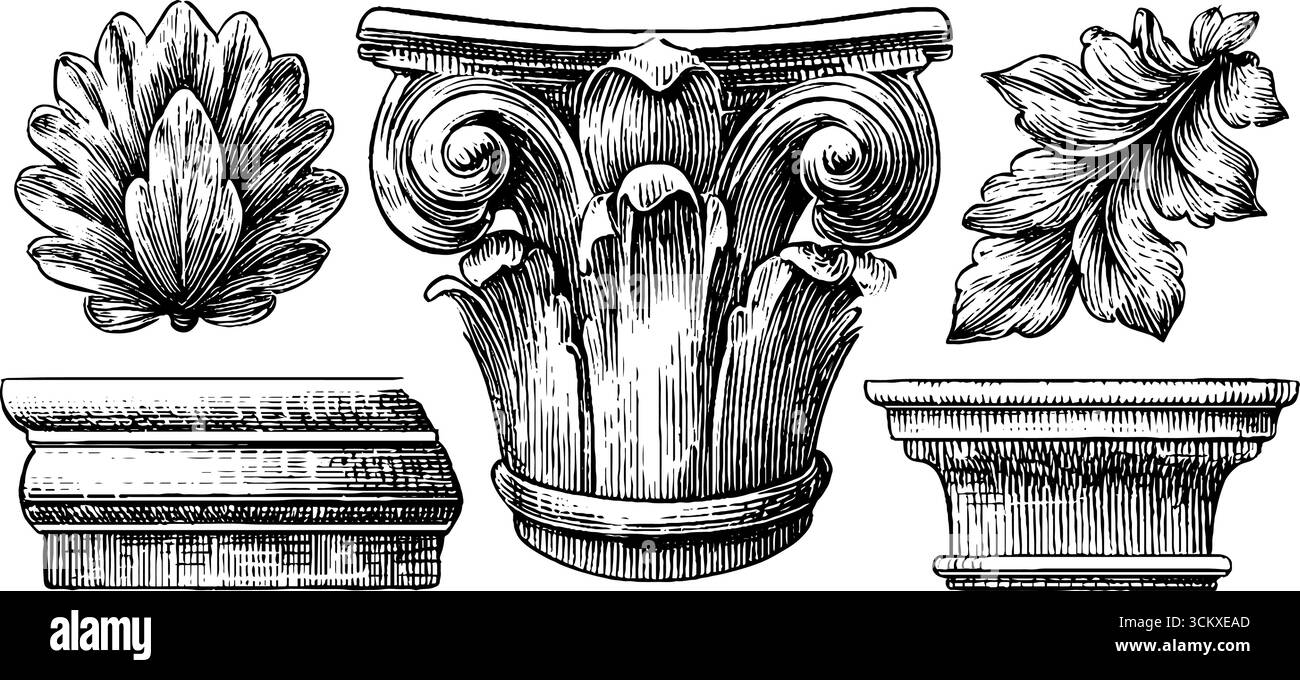 Collection of greek frieze rosettes and roman floor mosaics for historic design. Stock Vector