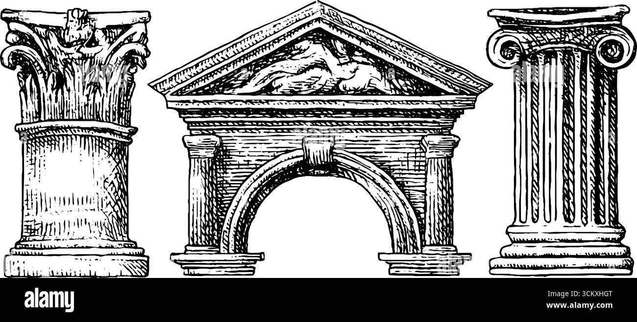 Byzantine icon frame and roman triumph gate architectural sketch set ...