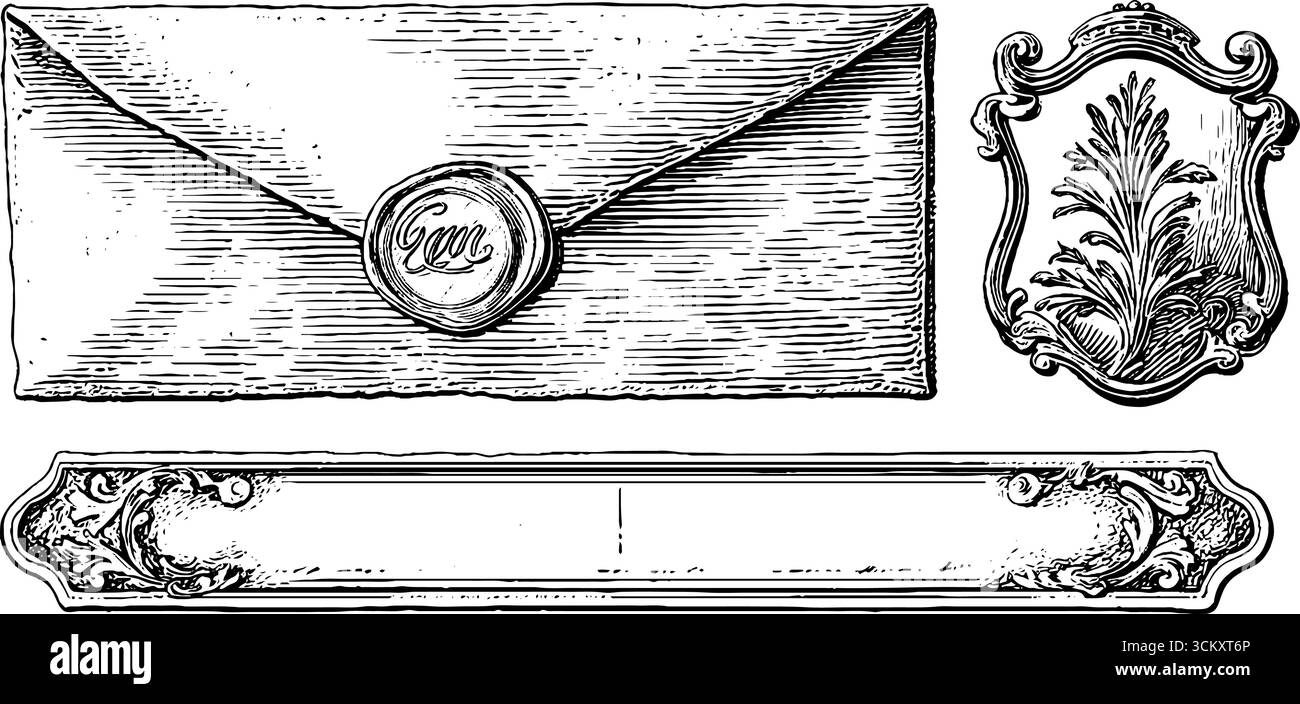 Vintage envelope, stamp, and ticket stub designs for retro craft ...