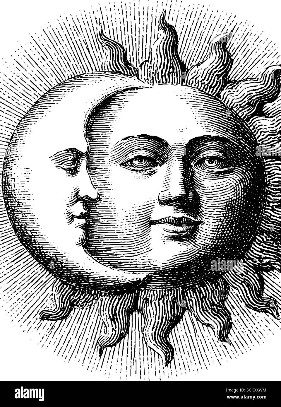 Celestial harmony in vintage engraving style sun and moon art Stock ...