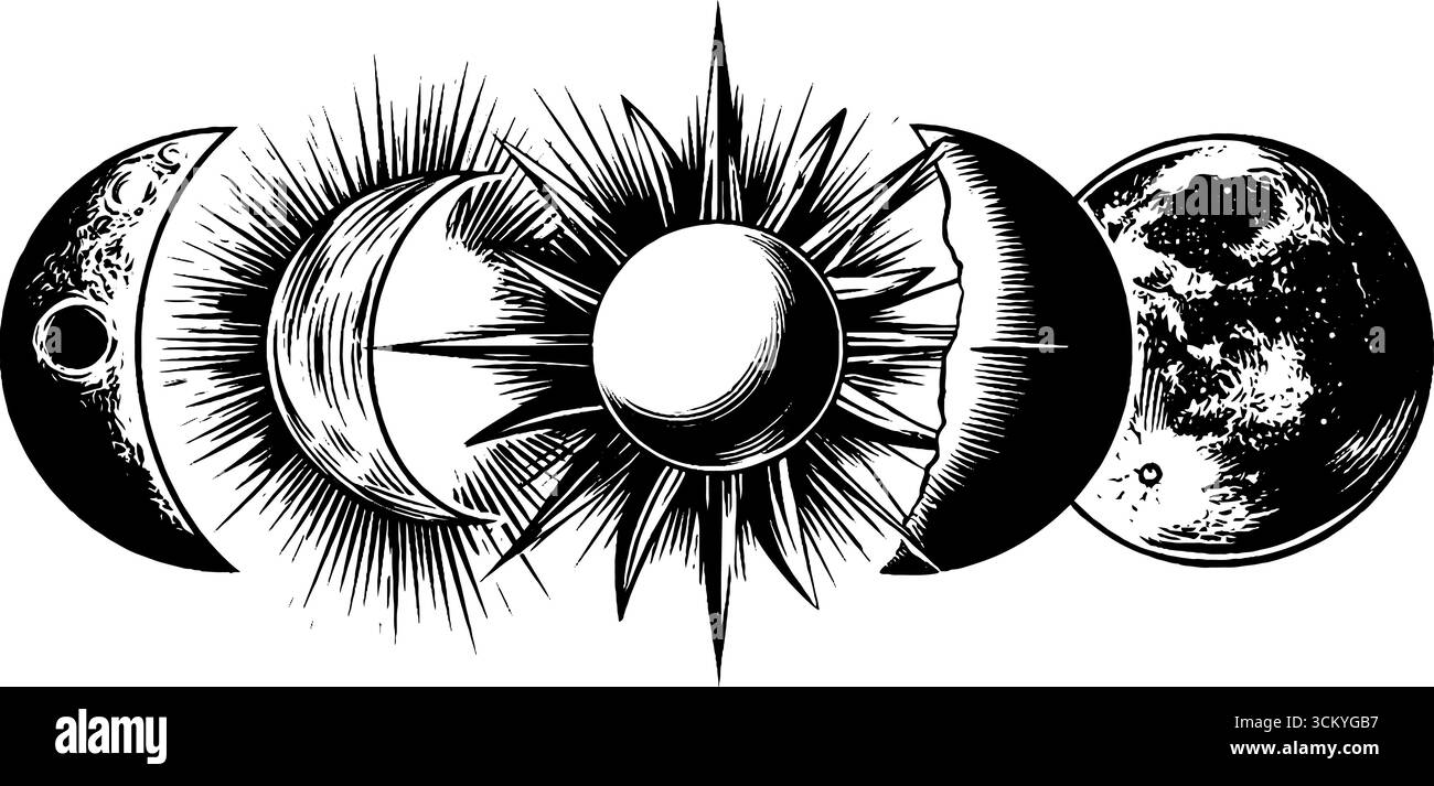 Celestial moon phases and alchemical symbols design for spiritual art ...