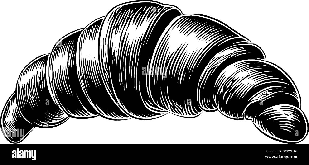Curved croissant illustration in black and white for bakery design ...