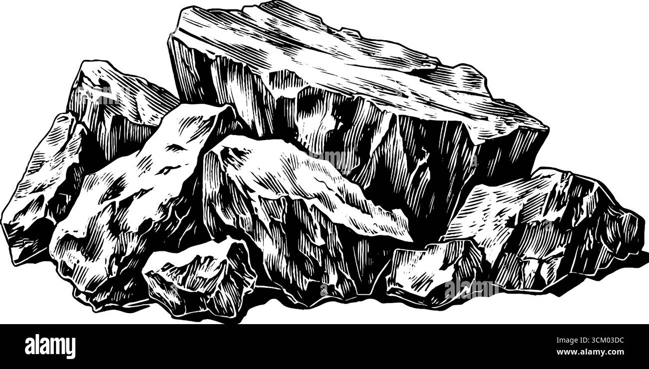 Hand drawn black and white asphalt chunks sketch for design projects ...