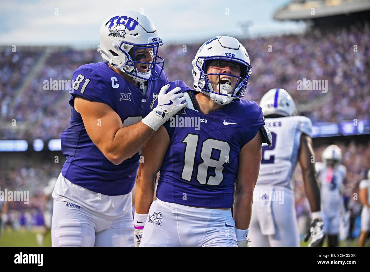 September 13, 2025: TCU Horned Frogs receiver Ed Small (18) celebrates ...