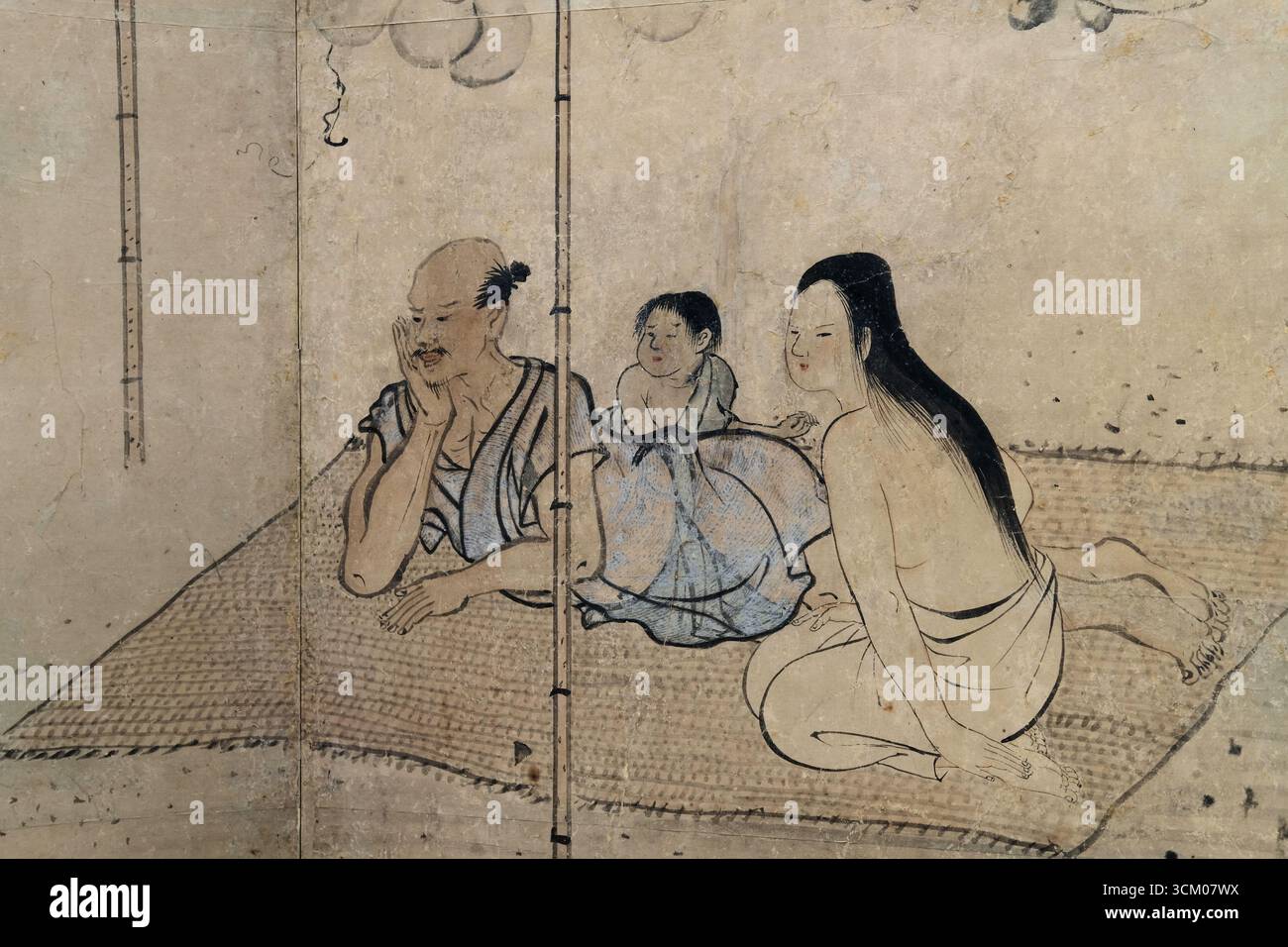 Detail from Cooling Off, a painting by Kusumi Morikage, Edo Period, 17th Century; housed at the Honkan Building, Tokyo National Museum in Japan. Stock Photo