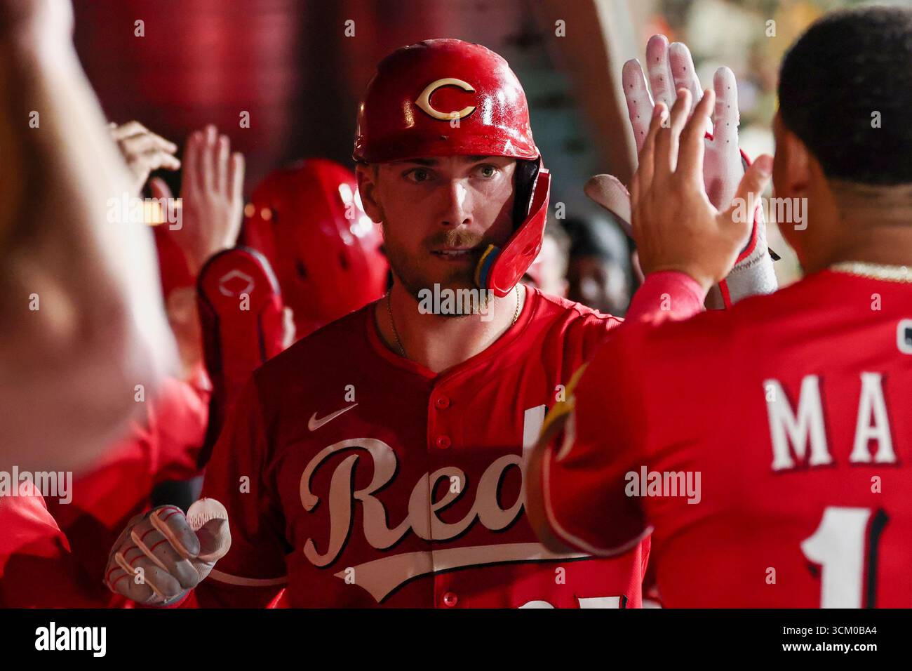 Stephenson Reds Cincinnati Reds' Tyler Stephenson celebrates in the dugout after ...