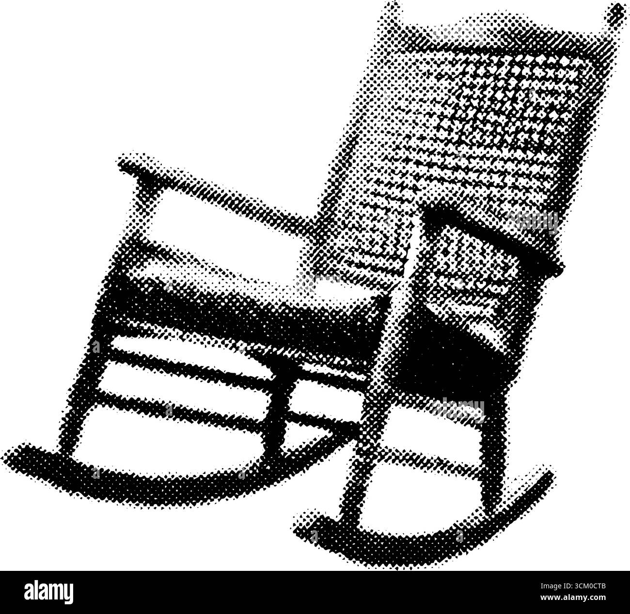 Vintage antique rocking chair in halftone dots style for retro design projects. Stock Vector