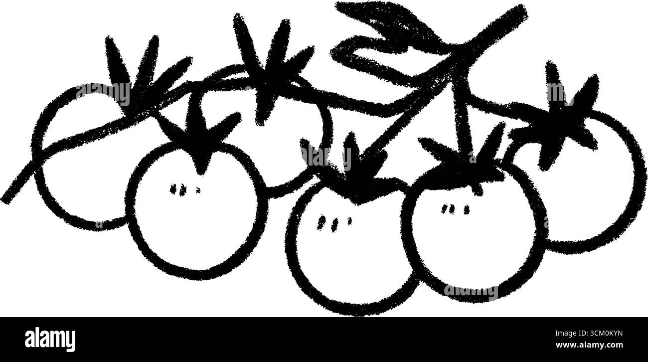 Hand drawn sketch of cherry tomatoes on the vine with textured brush ...