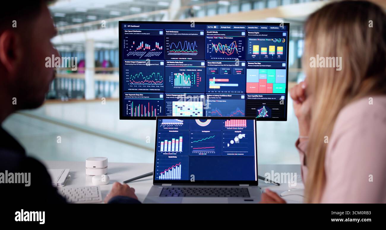 Analyzing Market Trends And Measuring Corporate Performance With Data Analytics. Stock Photo