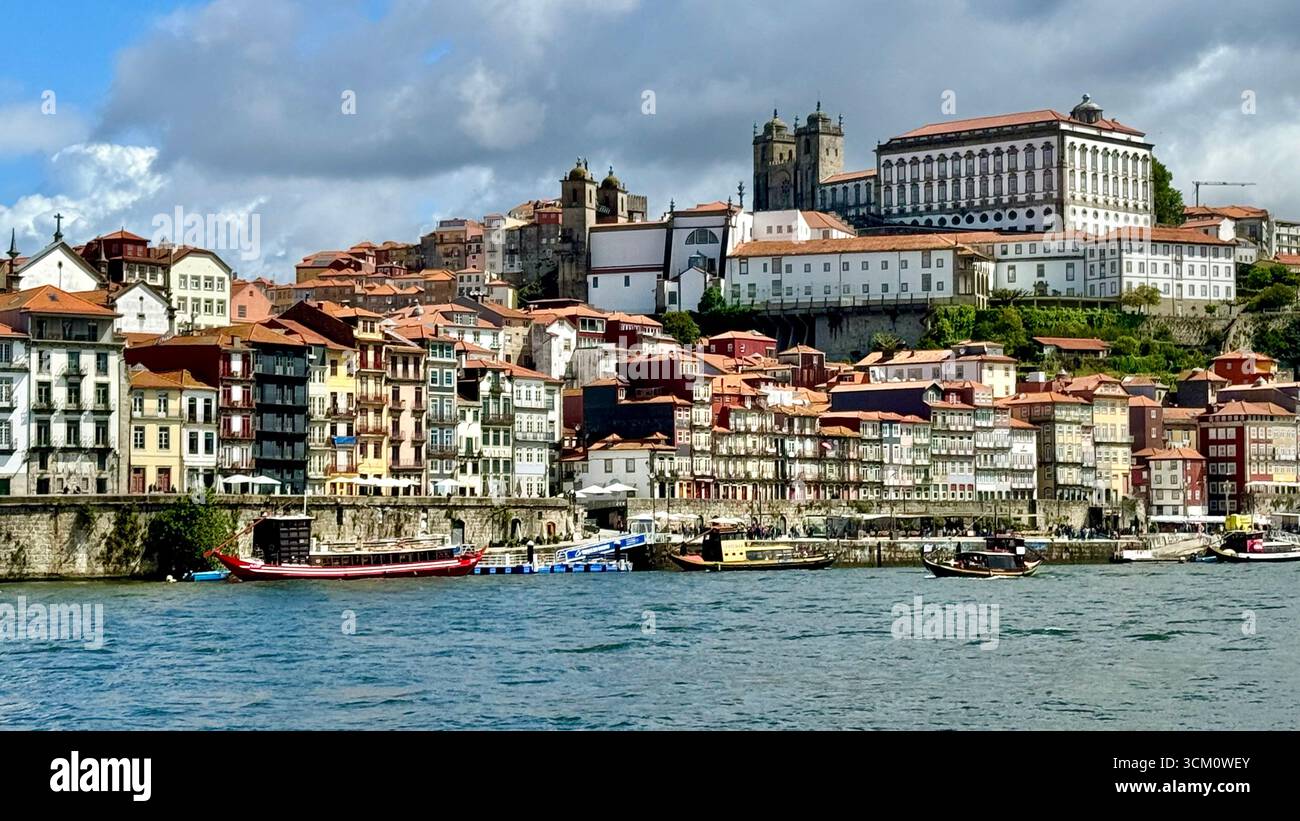 High density residential apartments in Ribeira area of Oporto along Douro River Portugal - Smartphone Captured Stock Image