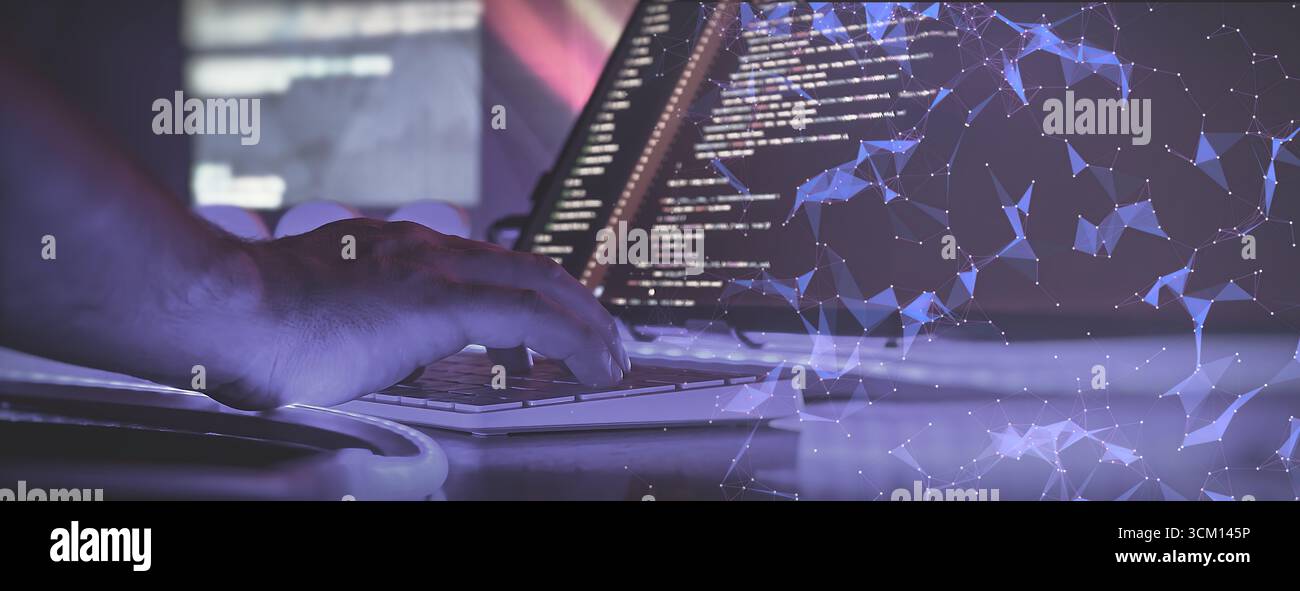 Futuristic coding and data network interface Stock Photo