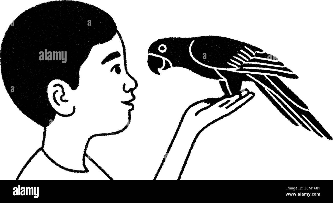 Child sharing drawing with curious parrot - creative interaction and ...