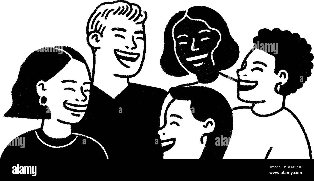 Joyful sketch of classmates laughing together for creative group ...
