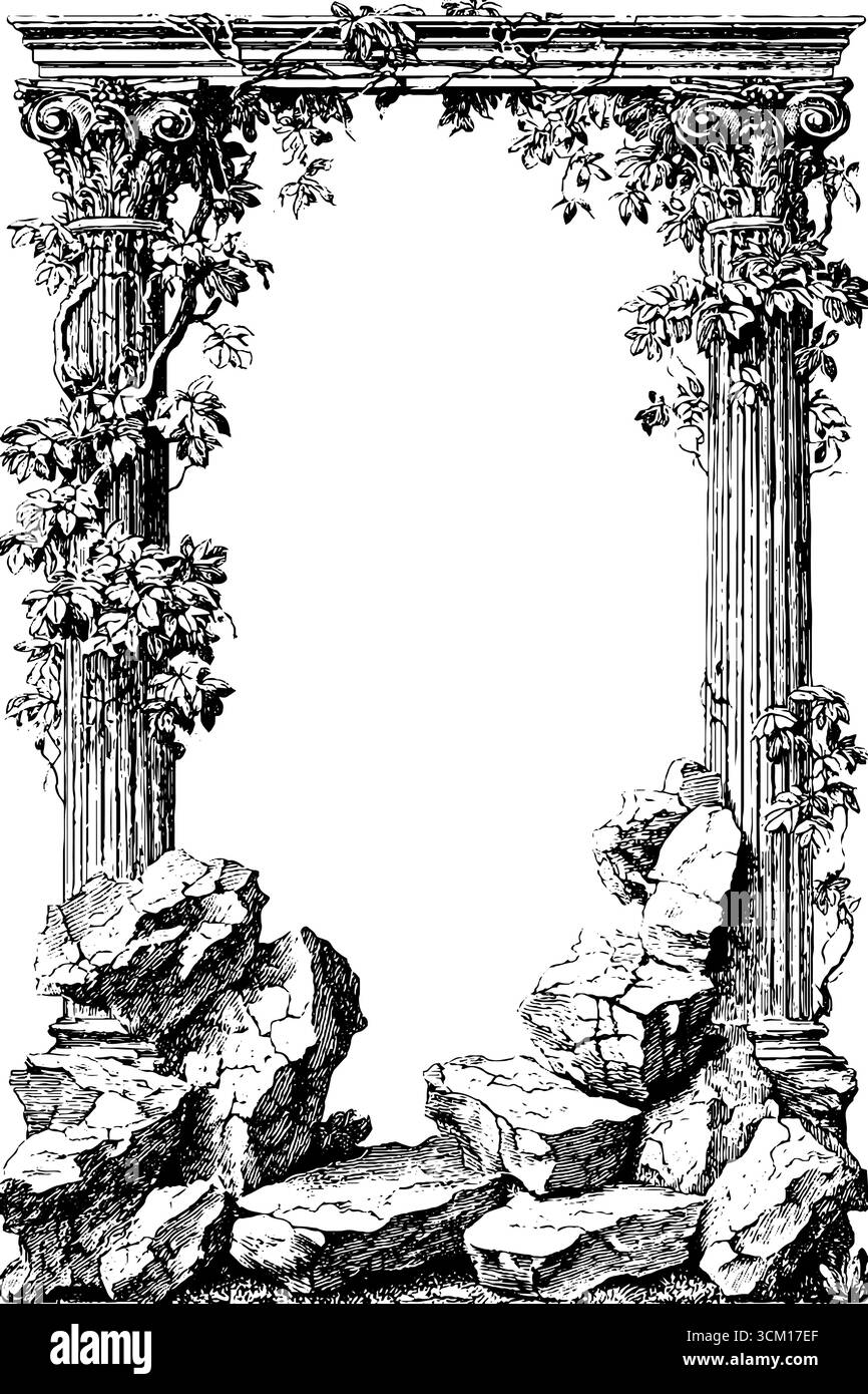 Ancient stone columns intricate Black and White Stock Photos & Images ...
