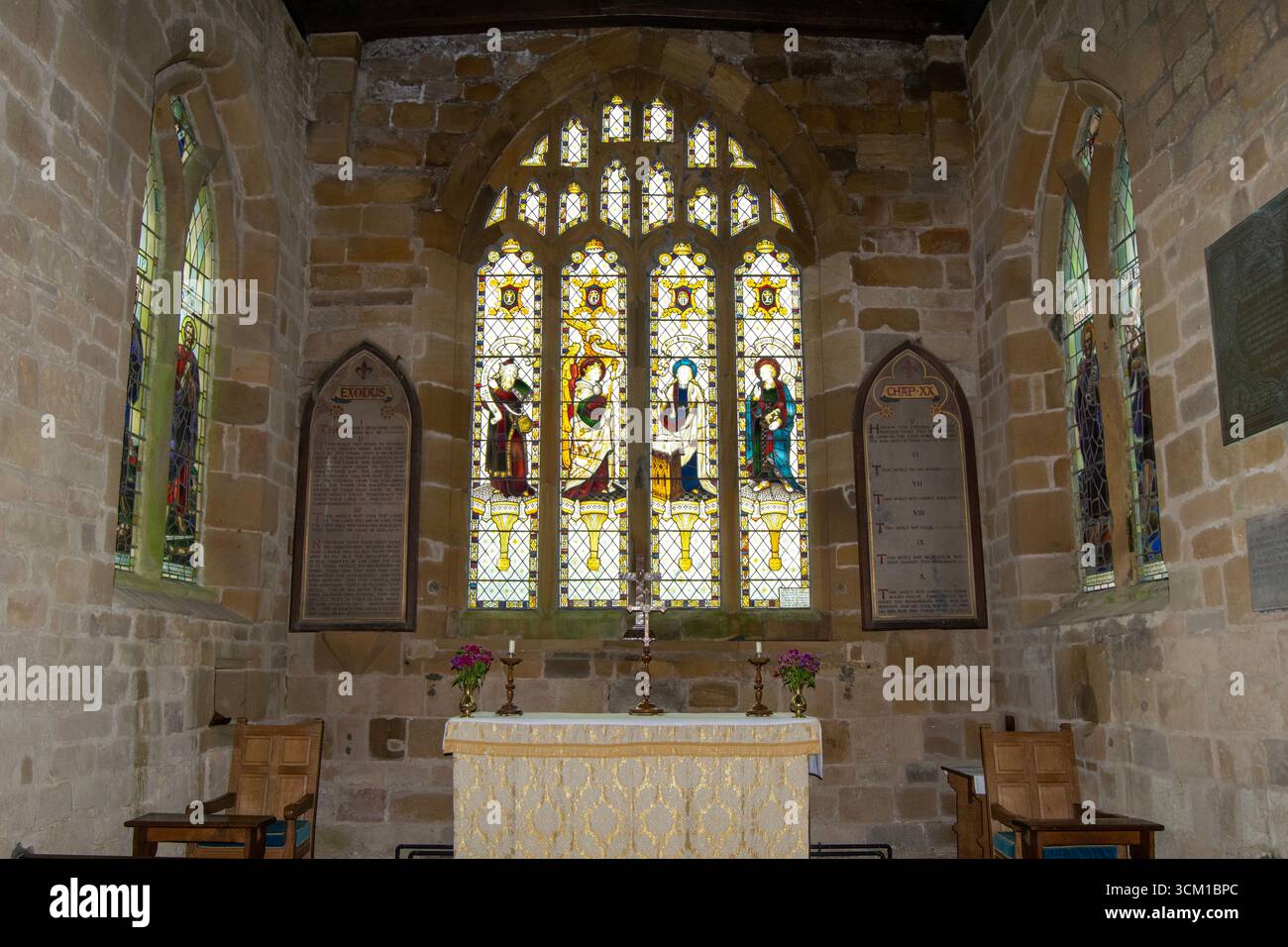 Altar church interior medieval stained glass window hi-res stock ...