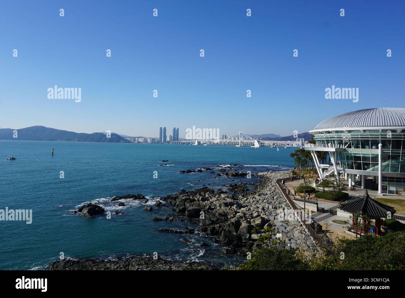 Busan, South Korea: Nurimaru APEC House of Dongbaekseom Island in Haeundae Stock Photo