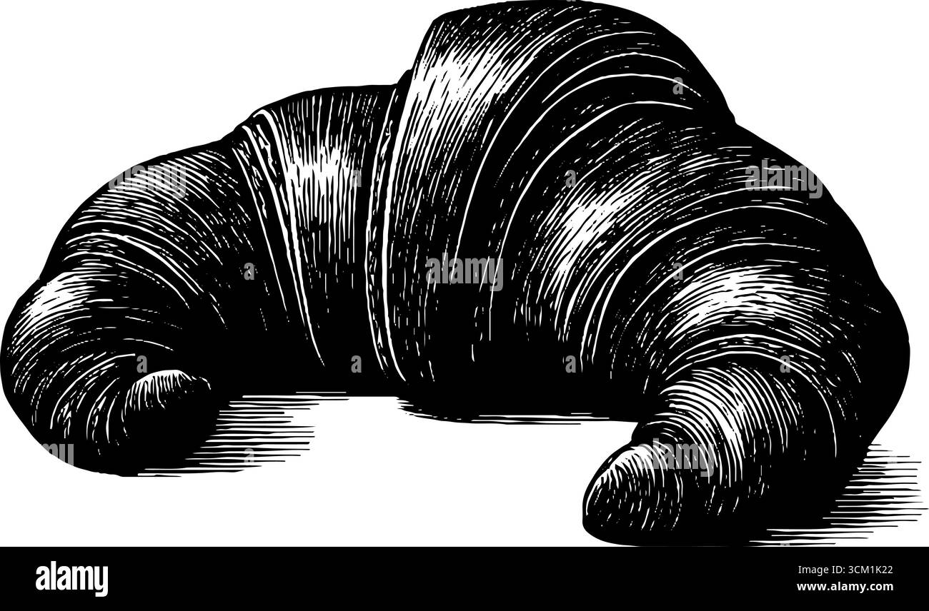 Vintage engraved croissant black and white sketch for bakery design ...