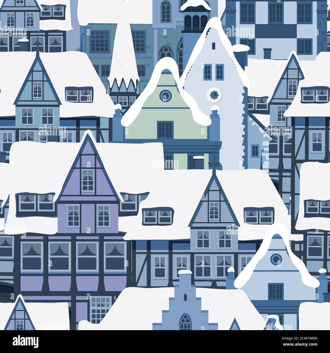 Winter Christmas town seamless pattern Stock Vector