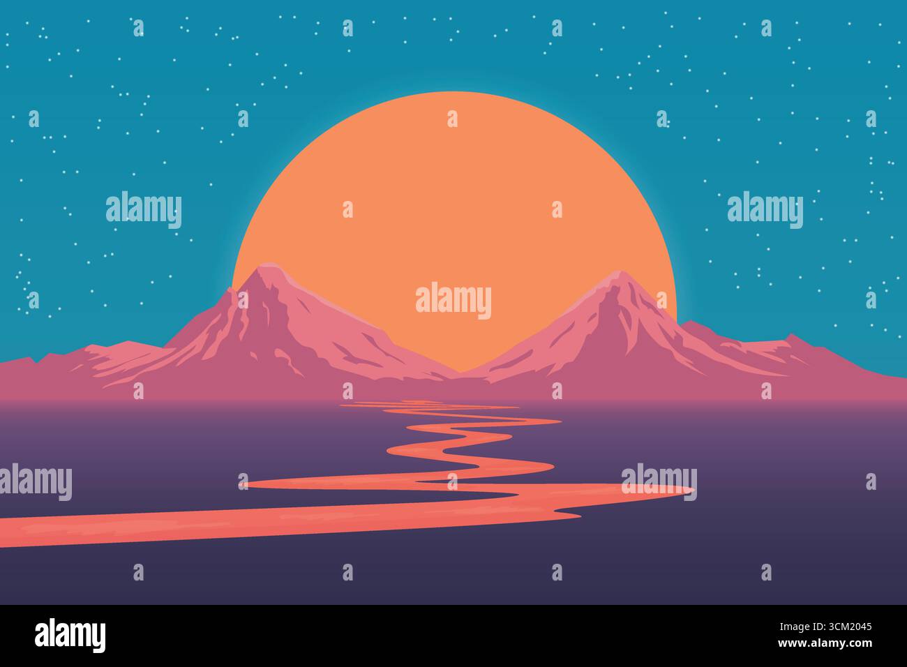 Sunset Mountain Landscape Vector Illustration Stock Vector Image & Art ...
