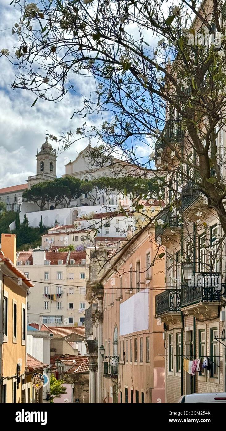 Residential apartment buildings on Rua Marques De Pontes Do Lima in Santa Maria Maior Lisbon Portugal - Smartphone Captured Stock Image