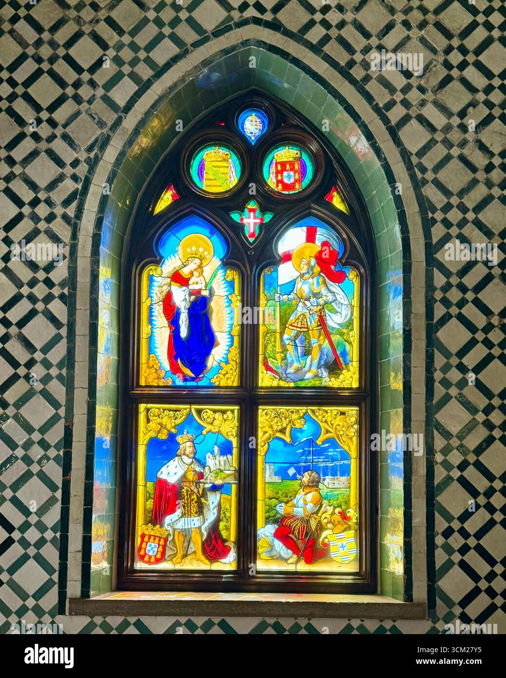 Stained glass in chapel go Pena Palace Sintra Portugal - Smartphone Captured Stock Image