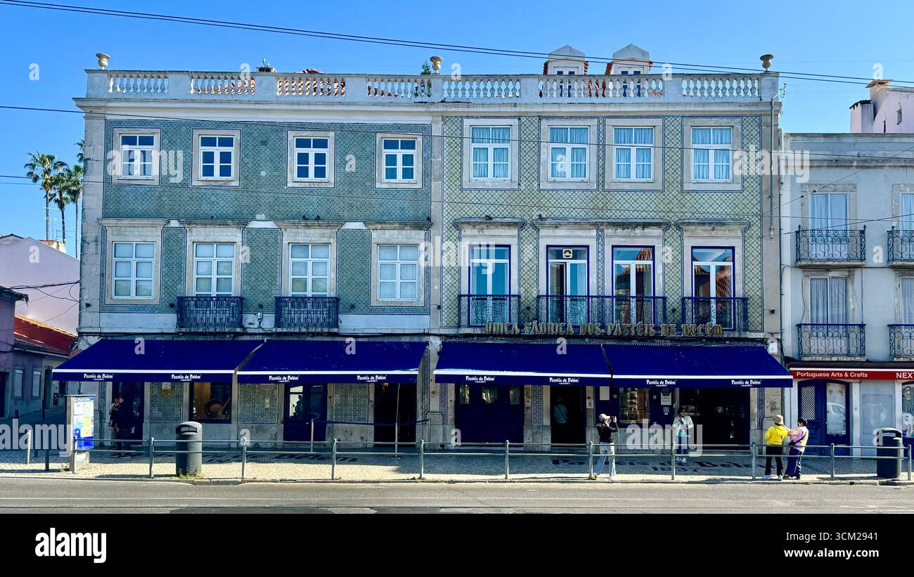 Iconic Fábrica de Pastéis de Belém where the original recipe Pastel de nata are made and sold in Belém Lisbon Portugal - Smartphone Captured Stock Image
