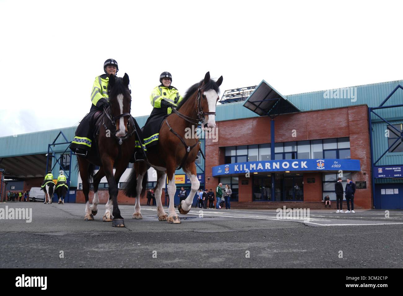 Mounted police officers outside the ground ahead of the William Hill ...