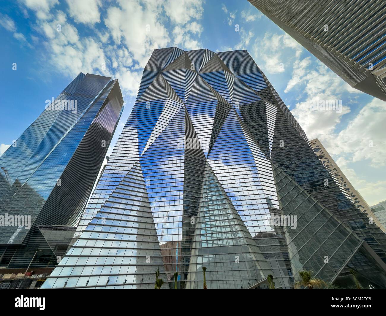 View from below of the facades of the high-rise buildings in the King ...
