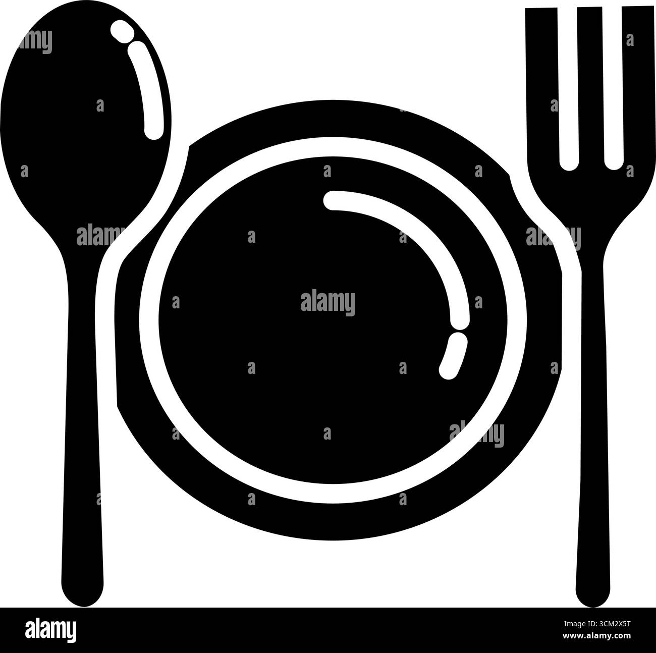 Icon Set Plate Spoon and Fork in Silhouette Style Vector Isolated ...