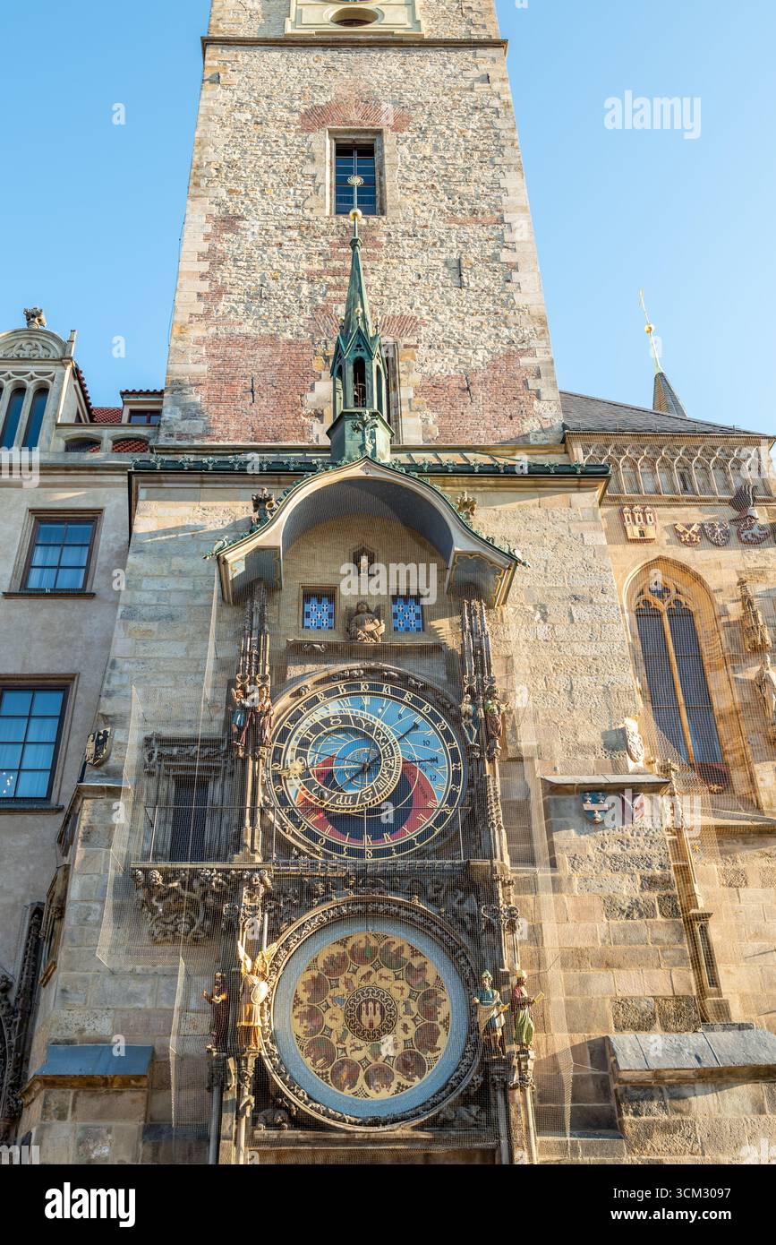 Detail of the Prague Astronomical Clock on the Old Town Hall in Prague, the capital of the Czech Republic on 9 July 2024 Stock Photo