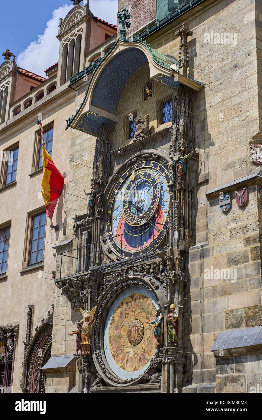 Detail of the Prague Astronomical Clock on the Old Town Hall in Prague, the capital of the Czech Republic on 24 July 2024 Stock Photo
