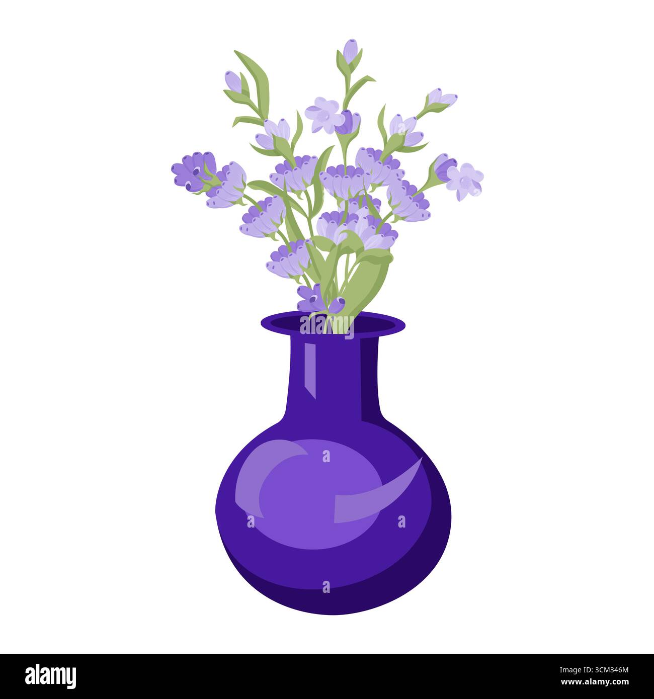 Bouquet of lavender in a blue vase. Vector illustration isolated on white background. Stock Vector